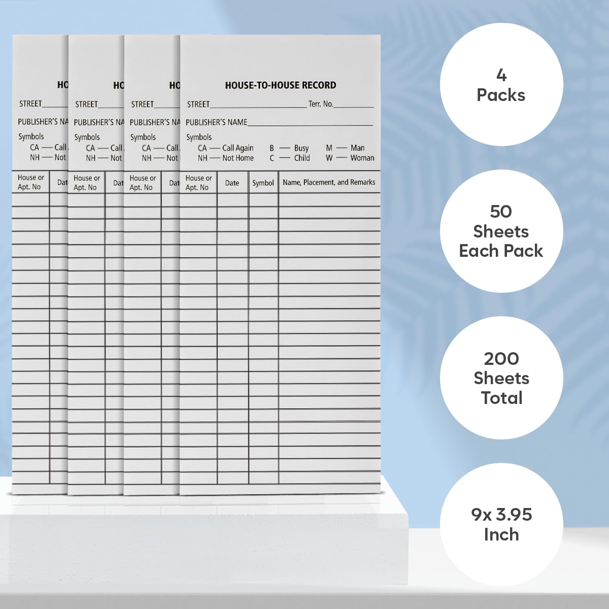 50 House-t-House Record Sheets for Field Service