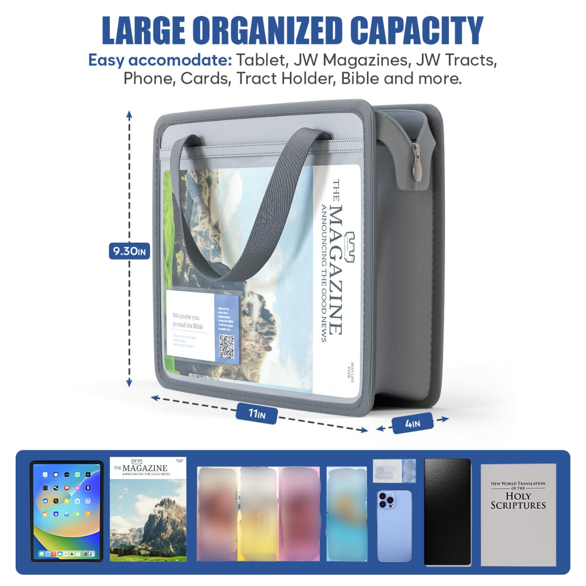 Gray Tract & Magazine Holder with Handles