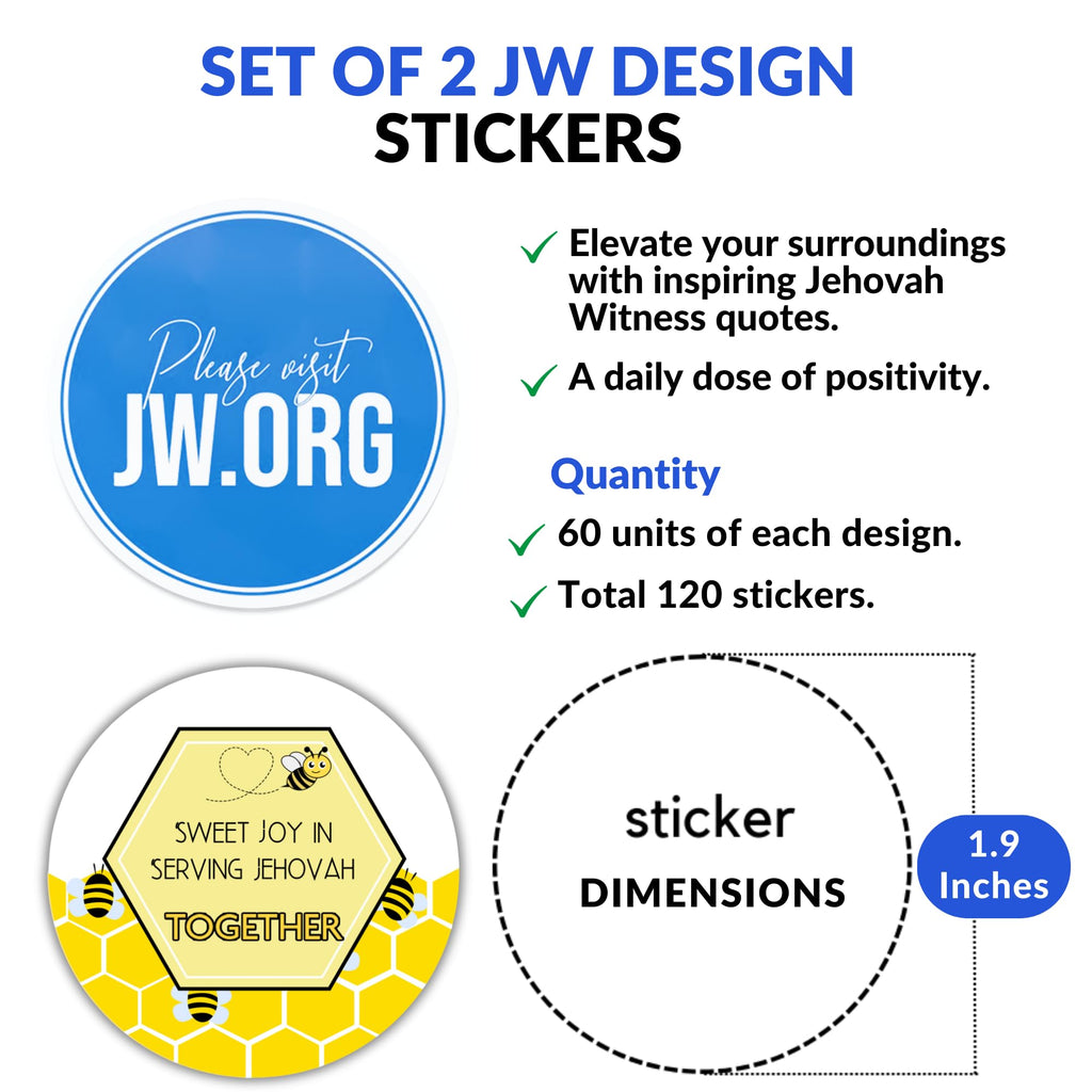 60 Stickers w/ Jehovah Witnesses Favorite Designs (2 Different Designs)