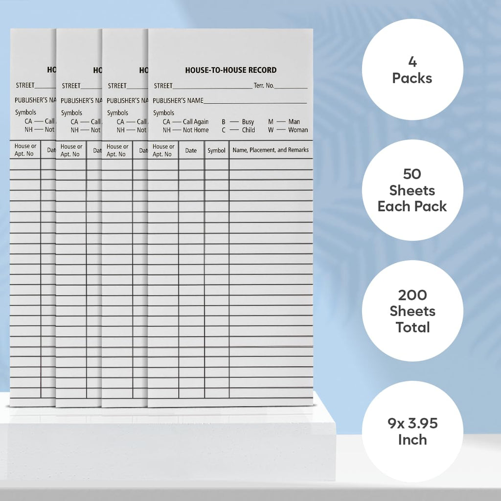 50 House-t-House Record Sheets for Field Service