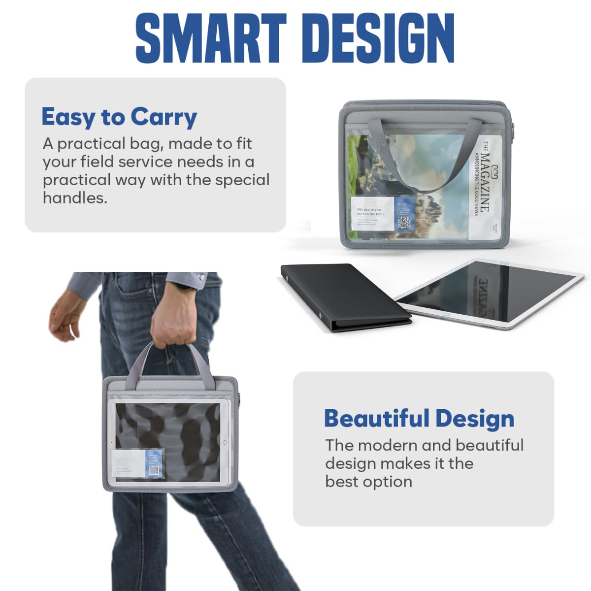 Gray Tract & Magazine Holder with Handles